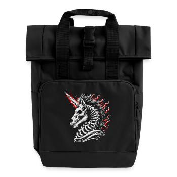 Flammendes Skelettross - Rolltop Rucksack mit zwei Griffen - Schwarz - Vorne