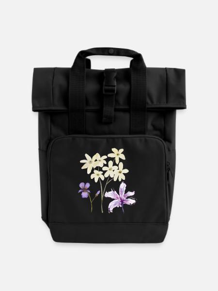 Flowers Blumen - Rolltop Rucksack mit zwei Griffen - Schwarz