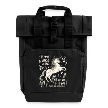 Alice im Wunderland Einhorn Zitat – Believe in you - Rolltop Rucksack mit zwei Griffen - Schwarz - Vorne
