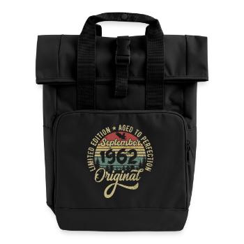 63. Geburtstag September 1962 - 63 Jahre alt - Rolltop Rucksack mit zwei Griffen - Schwarz - Vorne