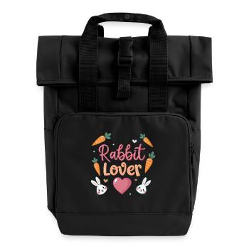Love Rabbit Carrots Illustration - Roll Top Backpack with Two Handles - black - Front
