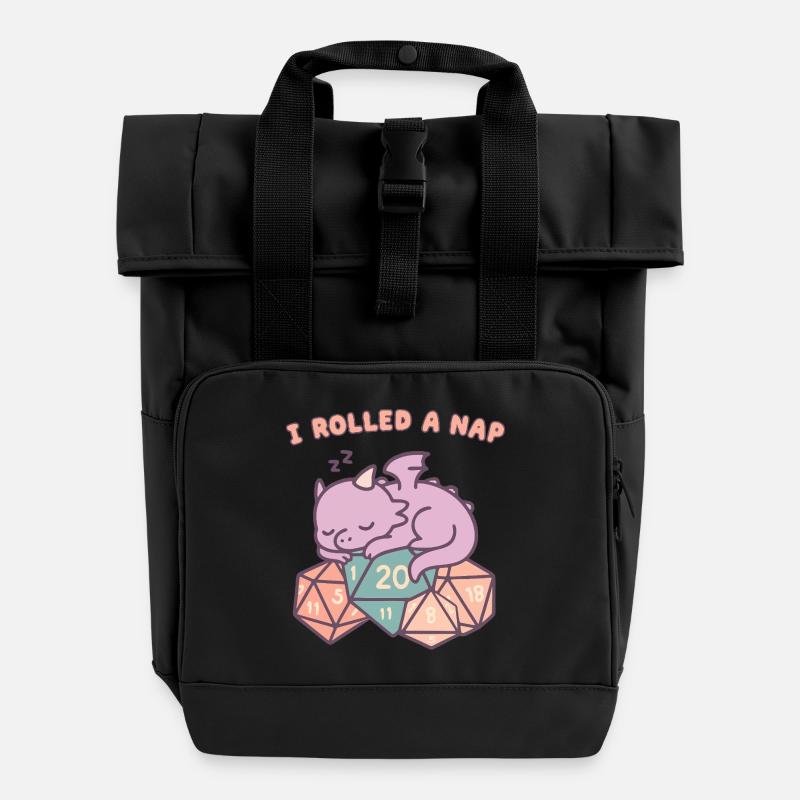 Nickerchen Rollender Drache - Rolltop Rucksack mit zwei Griffen - Schwarz
