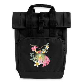 Tropical insect with flowers – mystical nature motif - Roll Top Backpack with Two Handles - black - Front