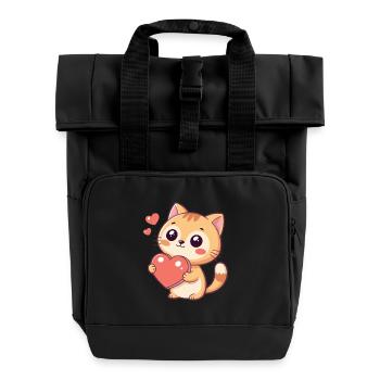 Chaton câlin au cœur rouge - Sac à dos Roll Top à deux anses - noir - Devant