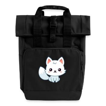 Kawaii White Pastel Fox - Roll Top Backpack with Two Handles - black - Front