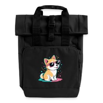 Corgi-Neon-Glänzende Brillen - Rolltop Rucksack mit zwei Griffen - Schwarz - Vorne