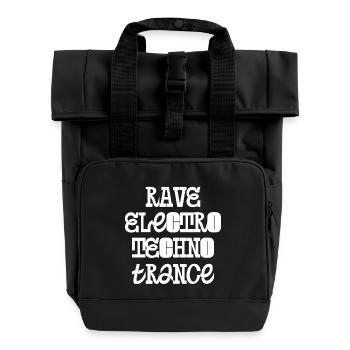 Rave Electro Techno Trance music - Roll Top Backpack with Two Handles - black - Front