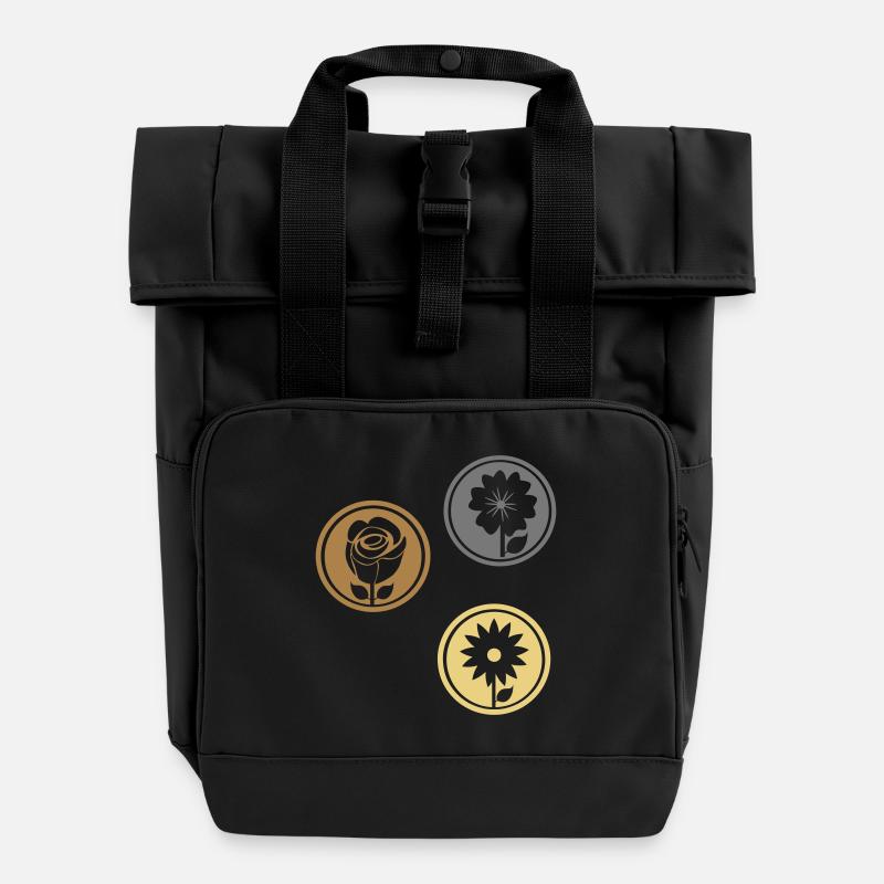 Ornamente Blumen - Rolltop Rucksack mit zwei Griffen - Schwarz