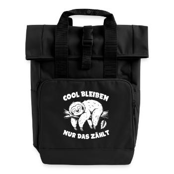 Lustiges Faultier cool bleiben - Rolltop Rucksack mit zwei Griffen - Schwarz - Vorne