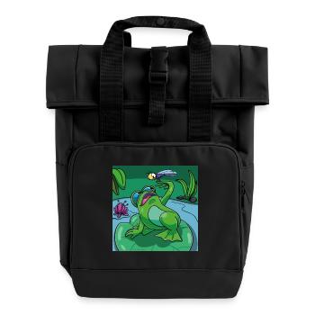 T-shirt motif for children & babies: frog & dragonfly - Roll Top Backpack with Two Handles - black - Front