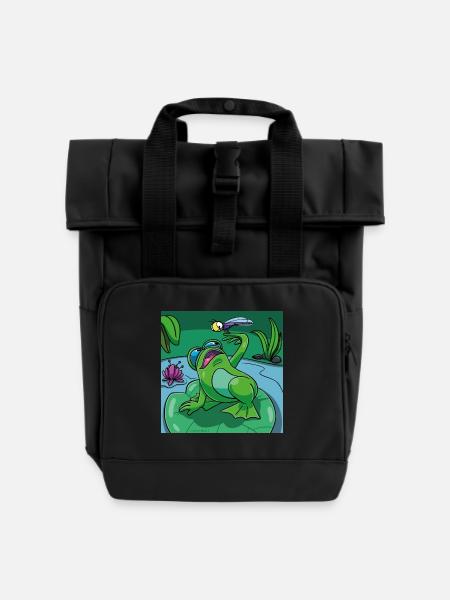 T-shirt motif for children & babies: frog & dragonfly - Roll Top Backpack with Two Handles - black