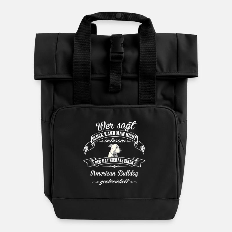 American Bulldog happiness - Roll Top Backpack with Two Handles - black