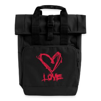 I love grunge style heart for lovers and - Roll Top Backpack with Two Handles - black - Front