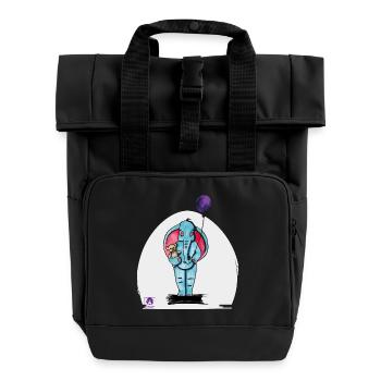 Elijah the elephant - Roll Top Backpack with Two Handles - black - Front