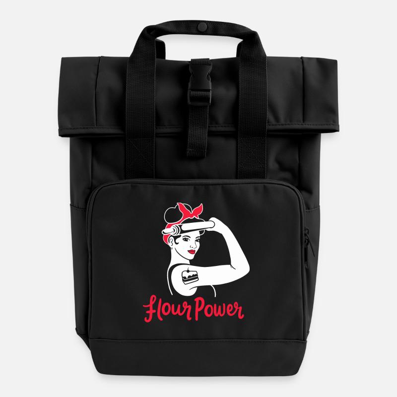 Baking women power feminism feminist baker - Roll Top Backpack with Two Handles - black