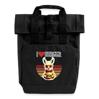 I Love Burger Lama funny fast food motif - Roll Top Backpack with Two Handles - black - Front