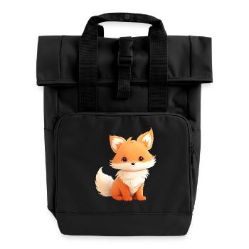 Niedliche Fuchs Illustration - Rolltop Rucksack mit zwei Griffen - Schwarz - Vorne