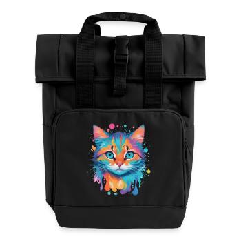 Cute Cat - Roll Top Backpack with Two Handles - black - Front