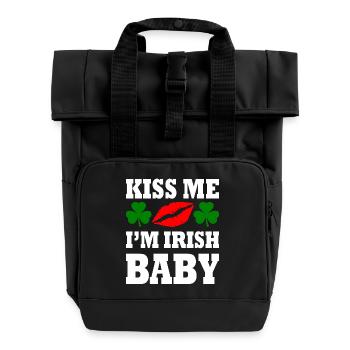kiss me im irish baby - Roll Top Backpack with Two Handles - black - Front