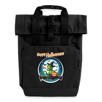 Wizard Gecko - Halloween - Roll Top Backpack with Two Handles - black - Front
