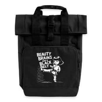 Elegance meets black belt - Roll Top Backpack with Two Handles - black - Front