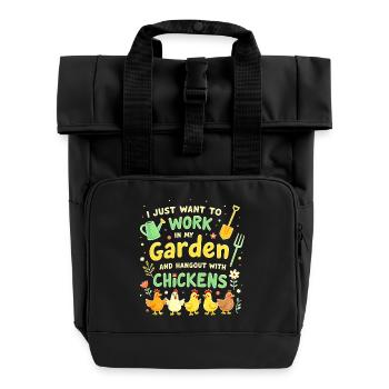 T Shirt Garden Chickens - Roll Top Backpack with Two Handles - black - Front