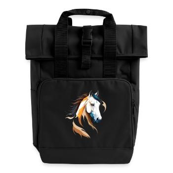 Pferd Vektor Kunst mit lebendiger Farbillustration - Rolltop Rucksack mit zwei Griffen - Schwarz - Vorne