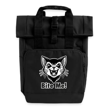 Gothic Vampire Cat - "Bite Me!" Design - Roll Top Backpack with Two Handles - black - Front