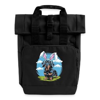 Drôle de teckel avec des oreilles de lapin - Sac à dos Roll Top à deux anses - noir - Devant