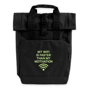 Witziges WiFi Motiv mit Spruch - Nerd Design - Rolltop Rucksack mit zwei Griffen - Schwarz - Vorne