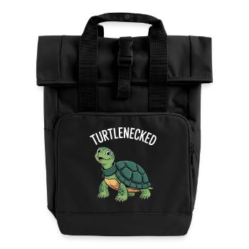 Turtlenecked Schildkröte Wortspiel Humor - Rolltop Rucksack mit zwei Griffen - Schwarz - Vorne