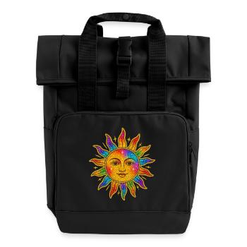 Sonne im Regenbogen-Glitzer - Rolltop Rucksack mit zwei Griffen - Schwarz - Vorne