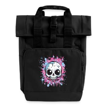 Neon Splatter Skull Art - Roll Top Backpack with Two Handles - black - Front