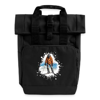 Great Dane Hund Ski Skifahren Sport - Rolltop Rucksack mit zwei Griffen - Schwarz - Vorne