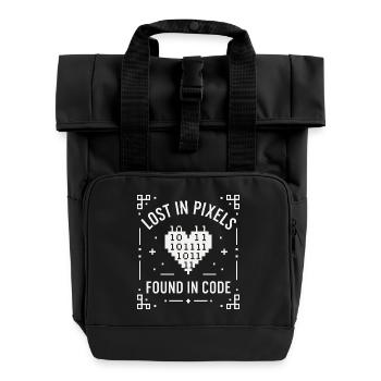 Lost in Pixels - Roll Top Backpack with Two Handles - black - Front
