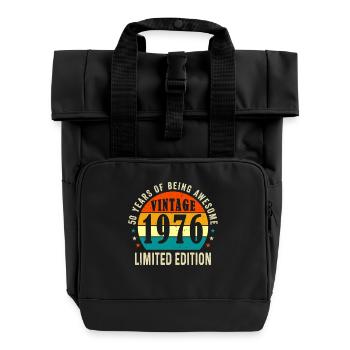 Vintage 1976 Limited Edition 50 Year Old Gift - Roll Top Backpack with Two Handles - black - Front