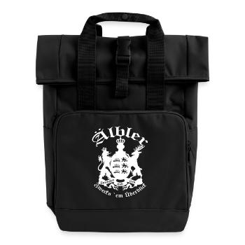 ÄLBLER ZWECKS ´EM ÜBERBLICK - WHITE FONT - Rolltop Rucksack mit zwei Griffen - Schwarz - Vorne