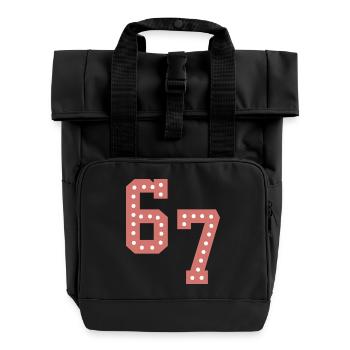 6 7 – Trendiges, minimalistisches Textdesign, - Rolltop Rucksack mit zwei Griffen - Schwarz - Vorne