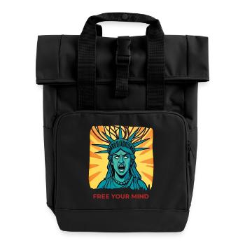 BEFREIE DEINEN GEIST #3 – Freiheit & Rechte - Rolltop Rucksack mit zwei Griffen - Schwarz - Vorne