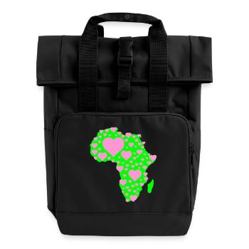 Africa Heart Pattern - Roll Top Backpack with Two Handles - black - Front
