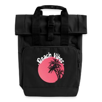 Beach Vibes Palm Sunset Design - Rolltop Rucksack mit zwei Griffen - Schwarz - Vorne
