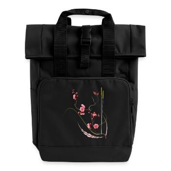 Japanese Plum Blossom Zen Style - Roll Top Backpack with Two Handles - black - Front
