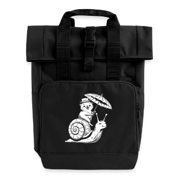 Funny otter with parasol sitting on snail - Roll Top Backpack with Two Handles - black - Front