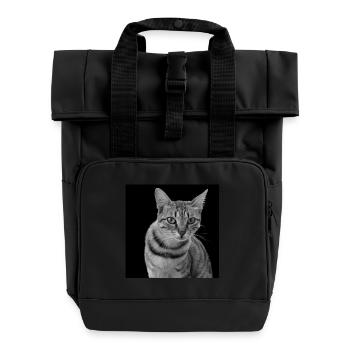 Katze weiß-schwarz Katze schwarzweiß - Rolltop Rucksack mit zwei Griffen - Schwarz - Vorne