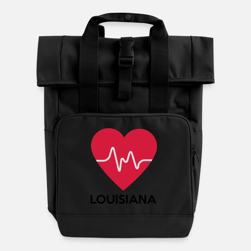 heart Louisiana - Roll Top Backpack with Two Handles - black