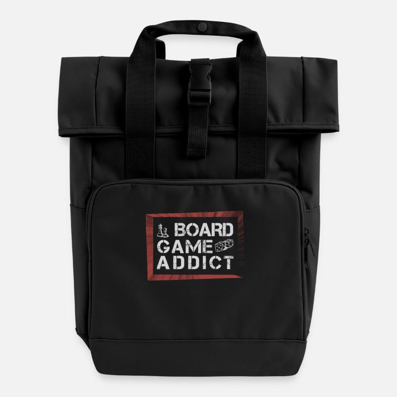 Board Games - Board Game addict - Roll Top Backpack with Two Handles - black