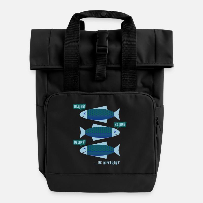 Be Different - Fish - blub - Be yourself - 3C - Roll Top Backpack with Two Handles - black
