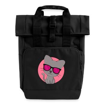 Cute grey kitten - Roll Top Backpack with Two Handles - black - Front