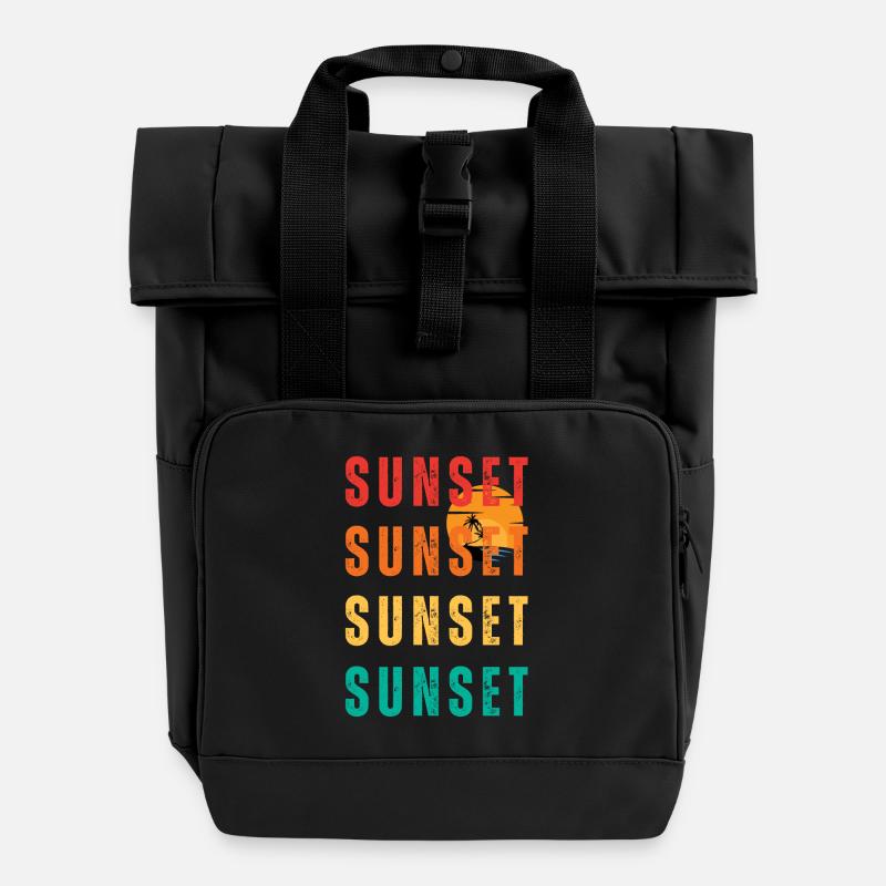 Sunset - Roll Top Backpack with Two Handles - black