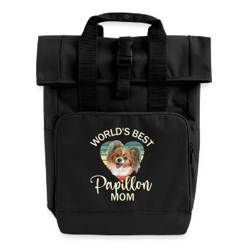 Chien Papillon Épagneul Nain - Sac à dos Roll Top à deux anses - noir - Devant